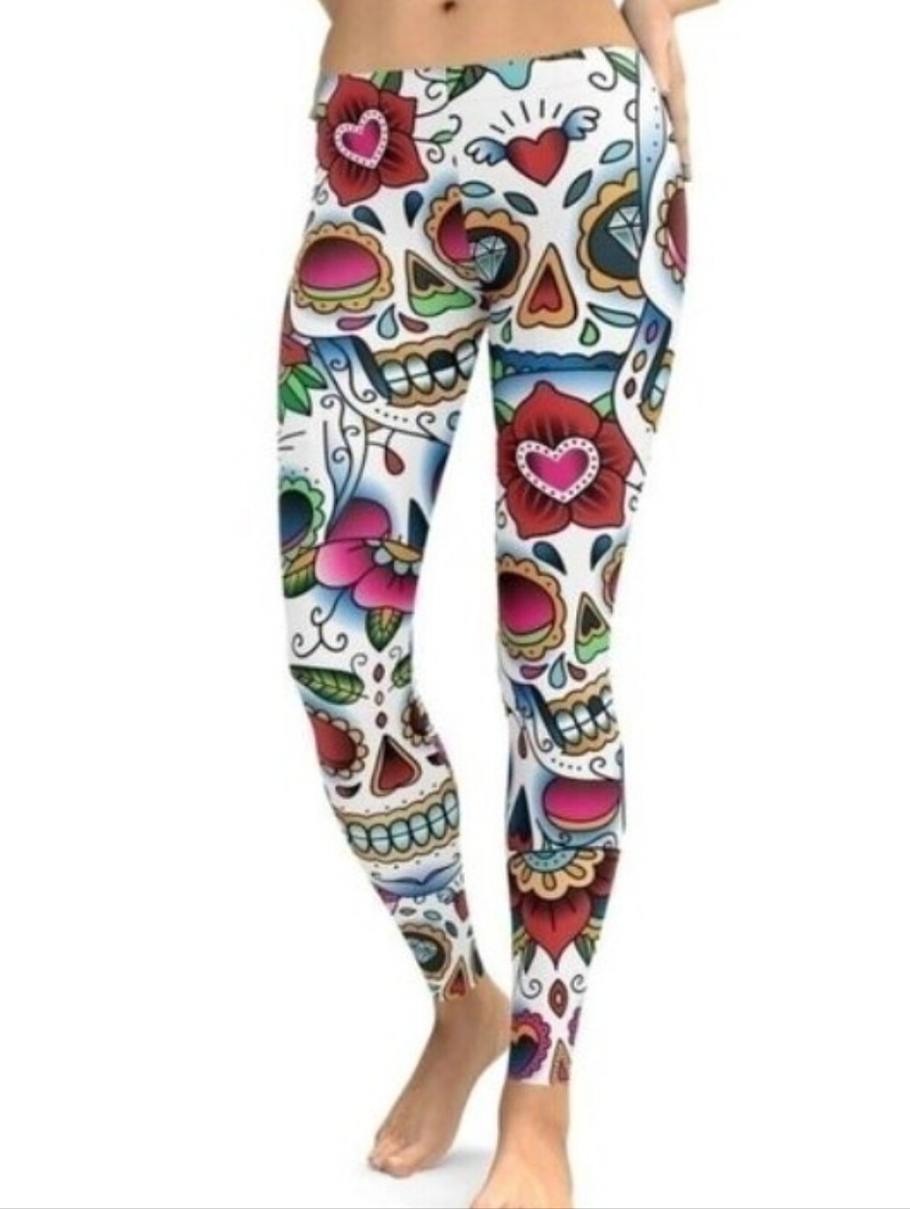 Gearbunch Multicolor Sugar Skull Day Of The Dead Athletic Workout Yoga Leggings